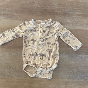 kate quinn bamboo beige Long-Sleeve One-Piece with Brown Mushroom Print